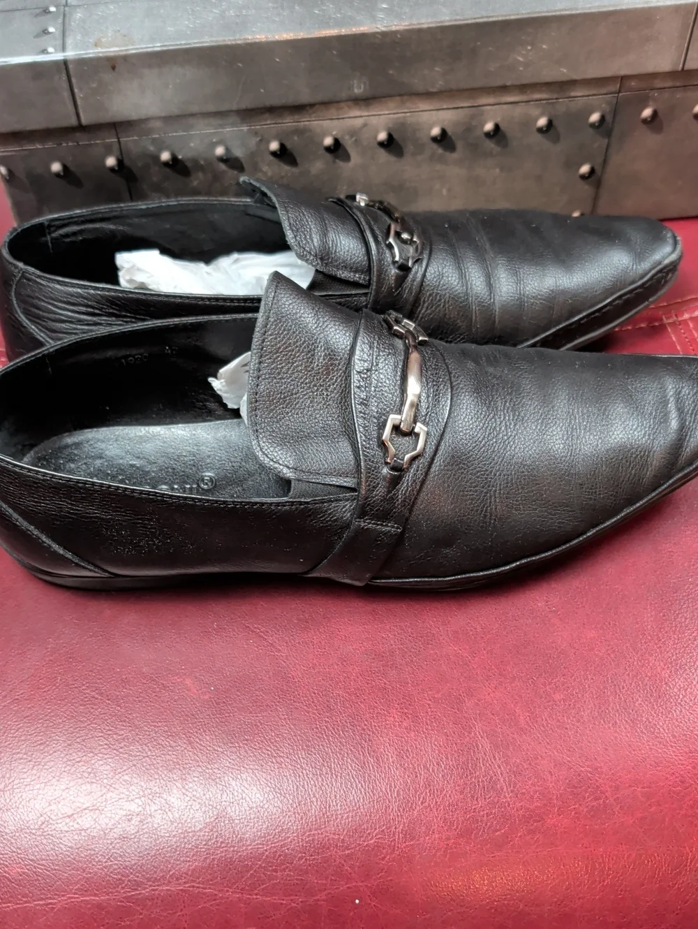 Basconi  Men’s Black Leather Slip-On Loafers Size 42